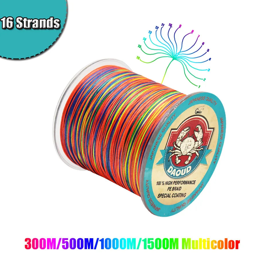 Braided Fishing Line 16 Strands PE Braid Multicolor Super Power Multifilament Crap Fishing