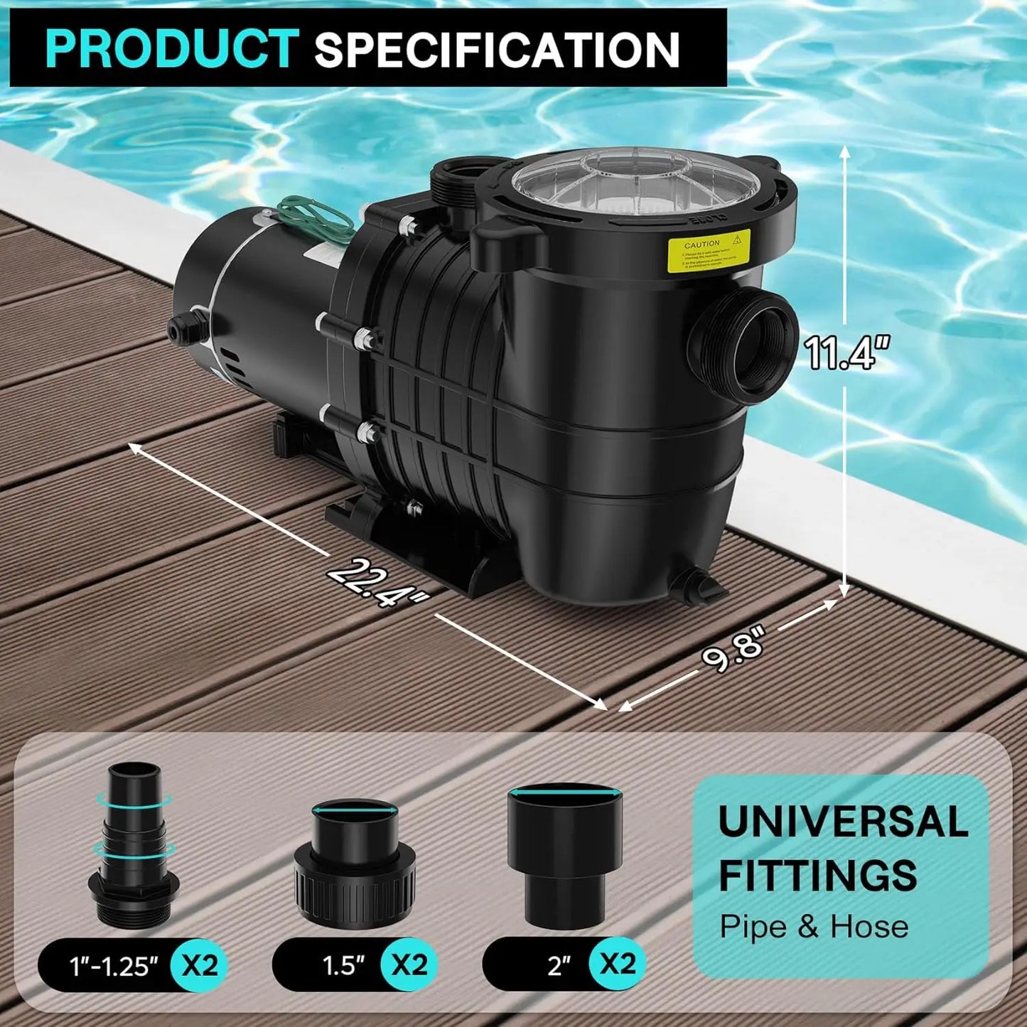 Pool Pump Above Ground/Inground, 2 HP 6900GPH Powerful for 15,000-31,000 Gallons Pools, Dual Voltage Swim