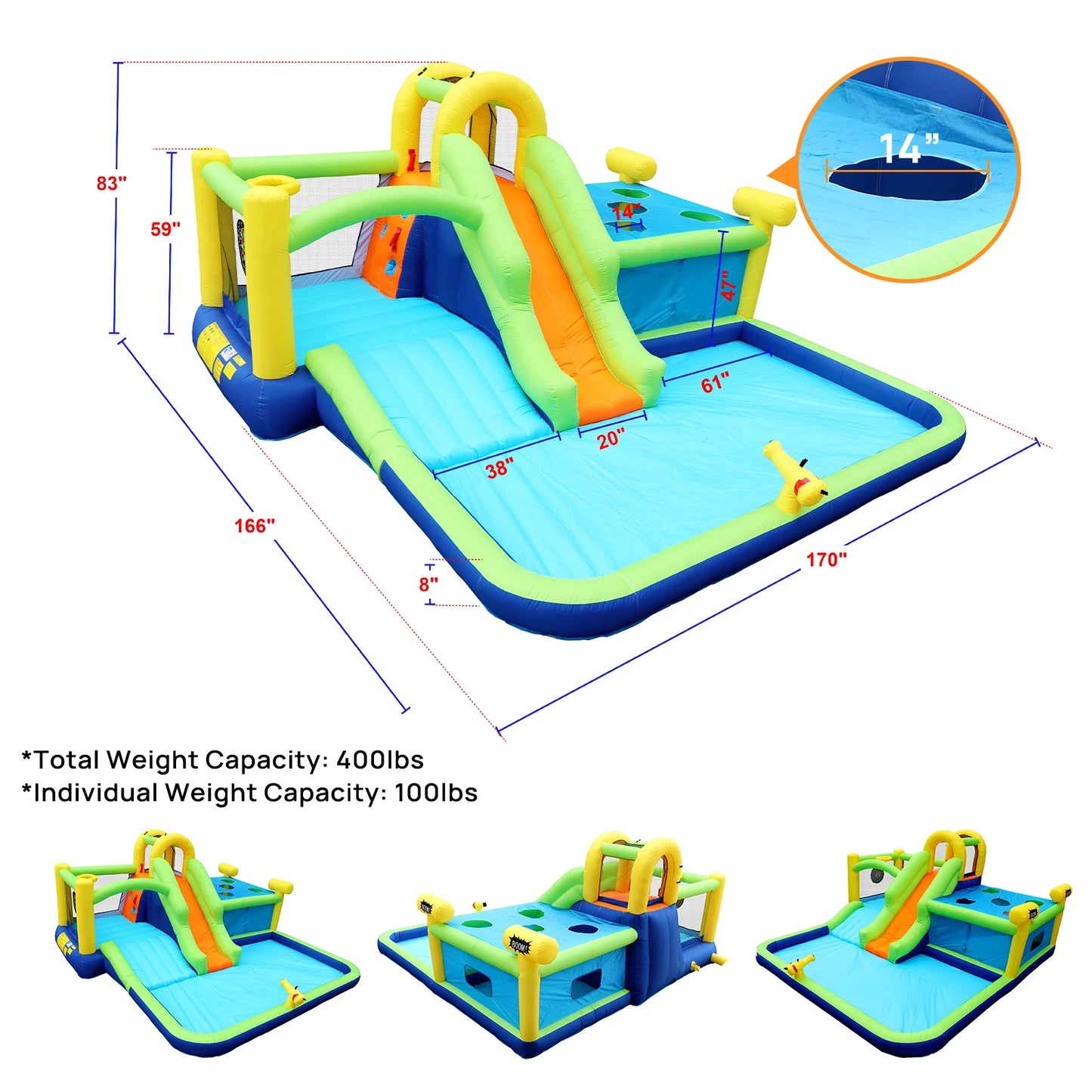 7 in1 Inflatable slide bouncing house outdoor with Whack a mole games & Splash pool & Target games