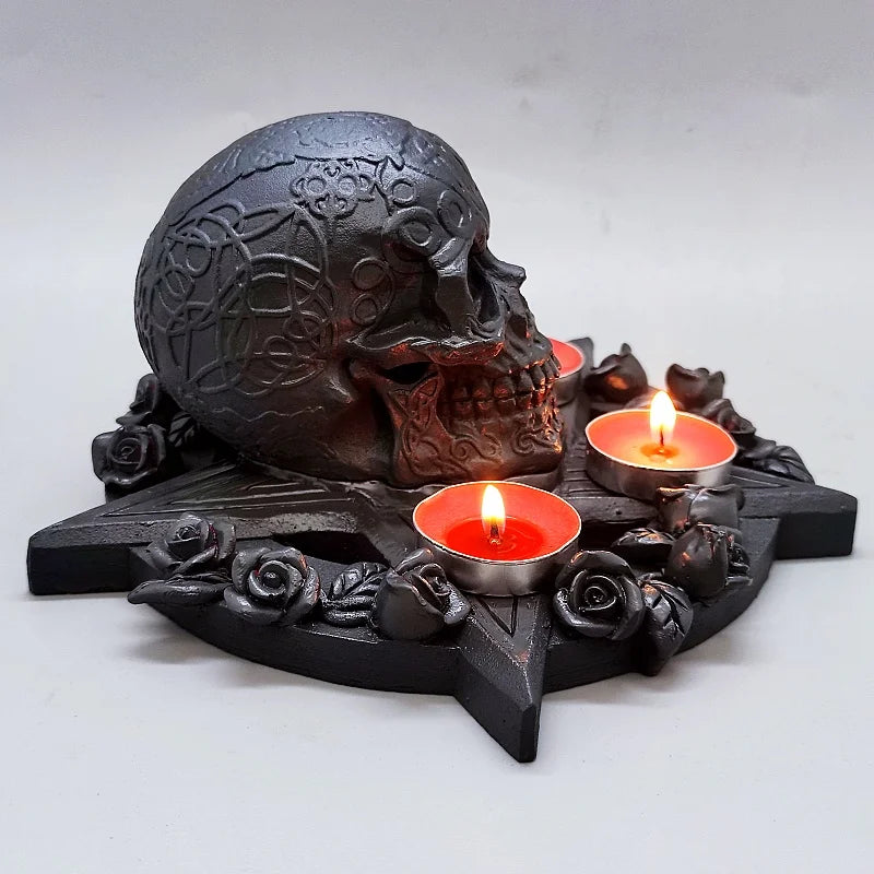 Large Rose Skull Funeral Candle Holder Handmade Resin Gypsum Silicone Mold Halloween Decorative