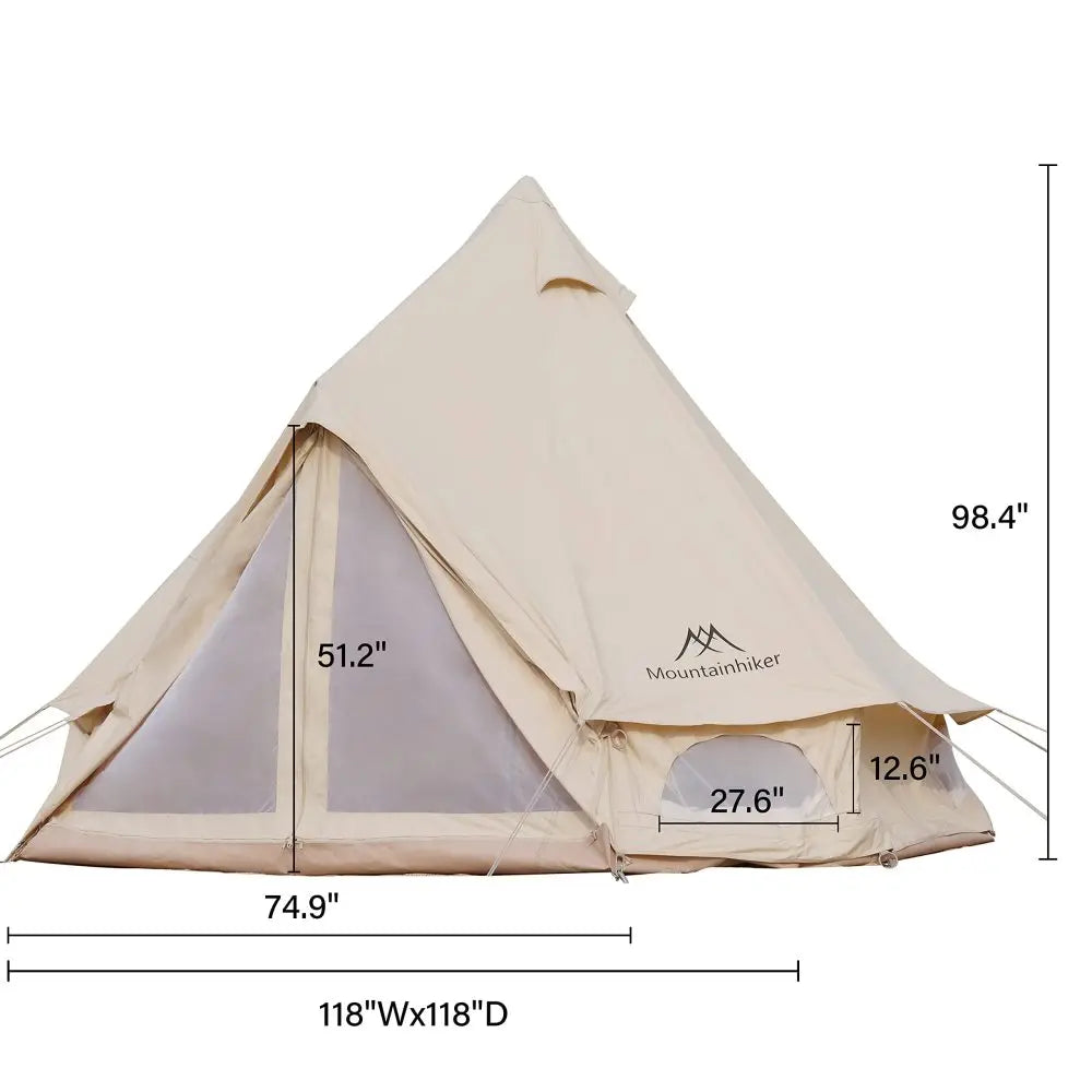 Mongolian Tent, Glamping Tent with Cool Ventilation Mosquito Net Doors & Windows for Family Camping