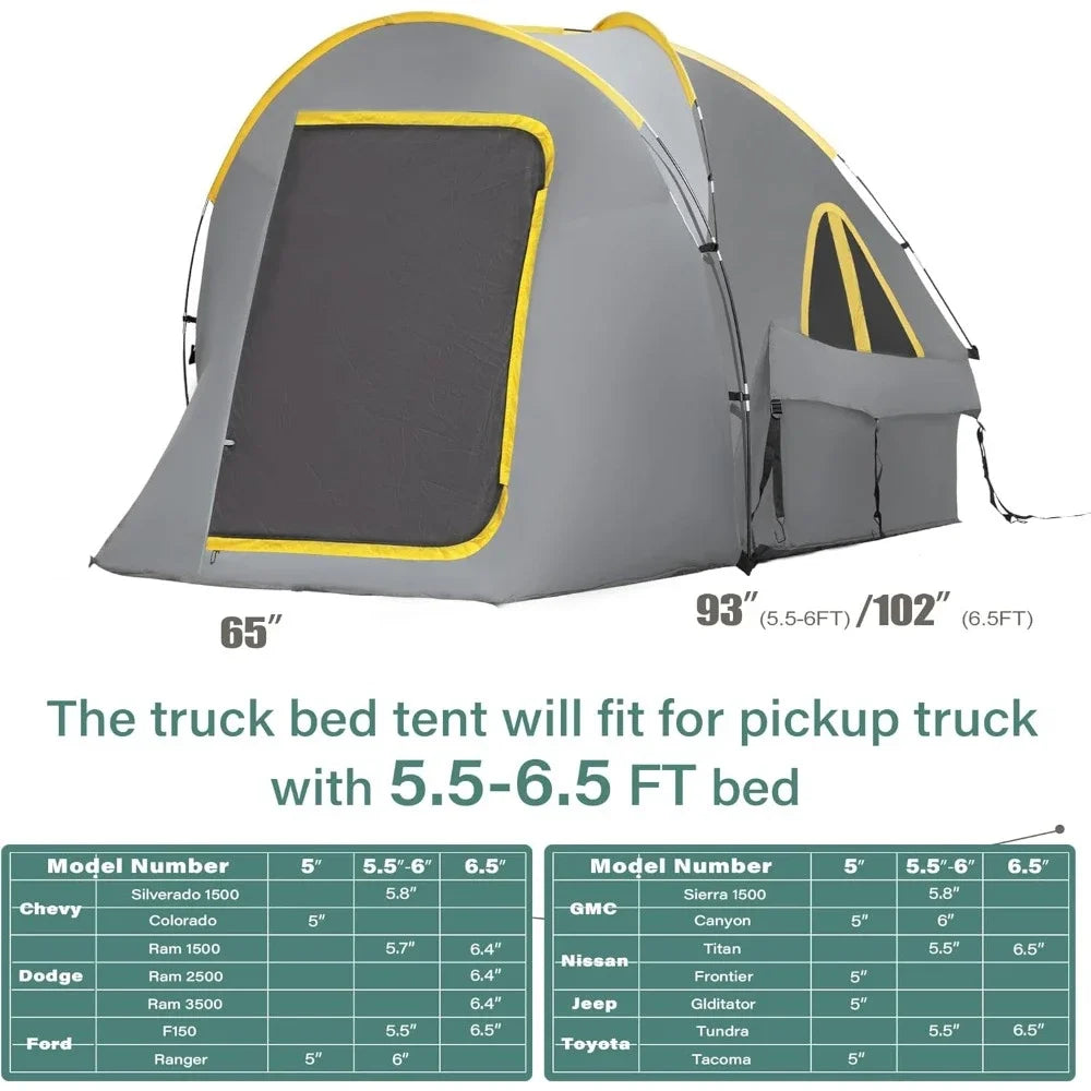 Pickup Truck Tent, Waterproof PU2000mm Double Layer for 5.5-6.5 FT Truck Bed Tent for Camping