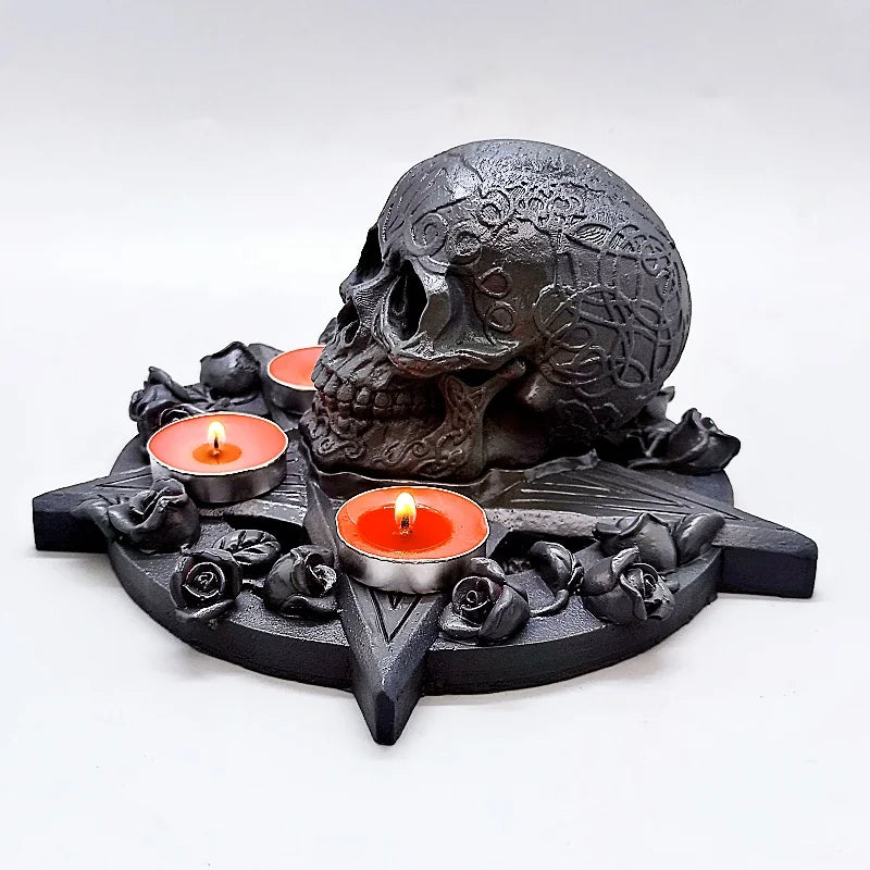 Large Rose Skull Funeral Candle Holder Handmade Resin Gypsum Silicone Mold Halloween Decorative