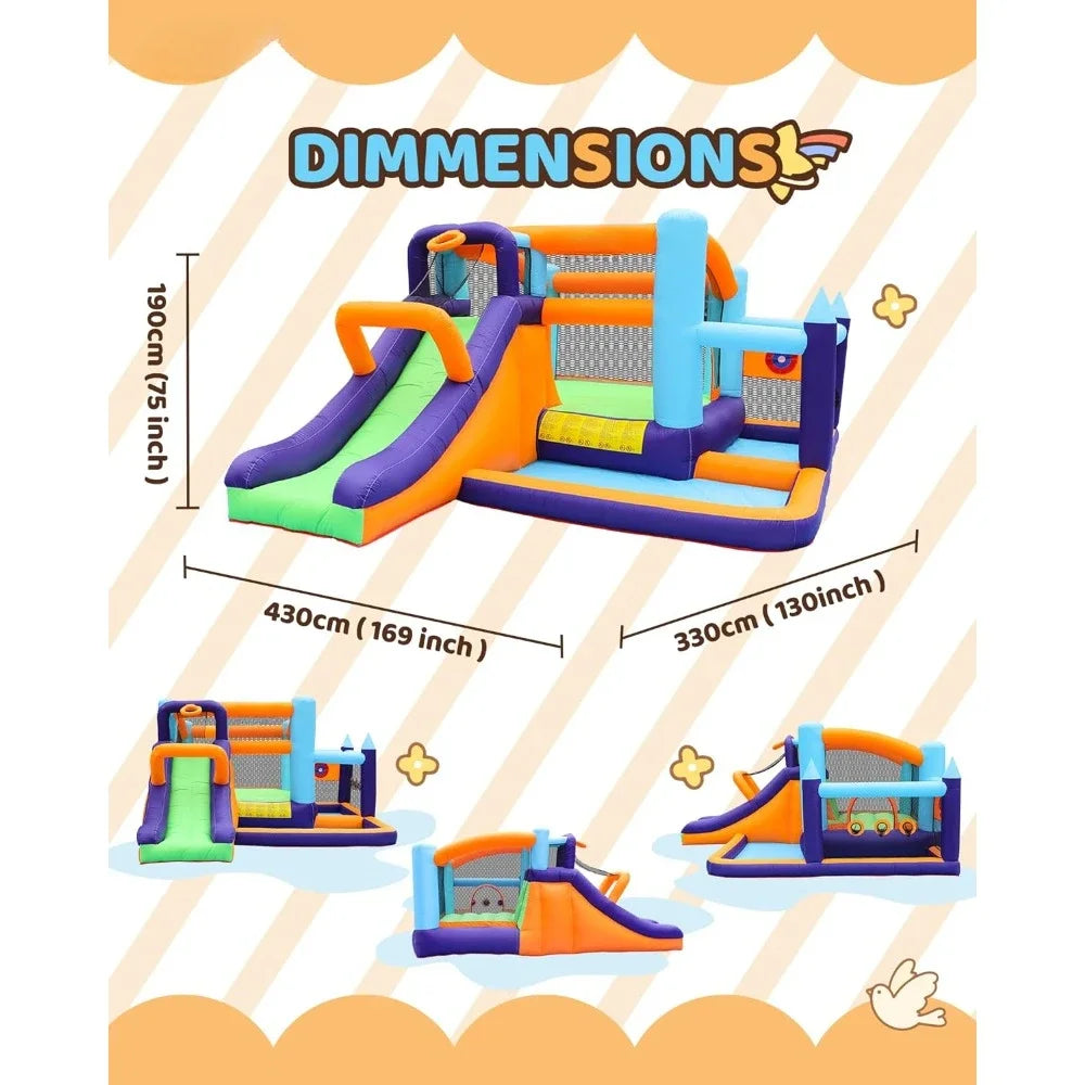 Inflatable Bounce House,Jumping Bouncer with Air Blower,Splash Pool,Kids Slide Park