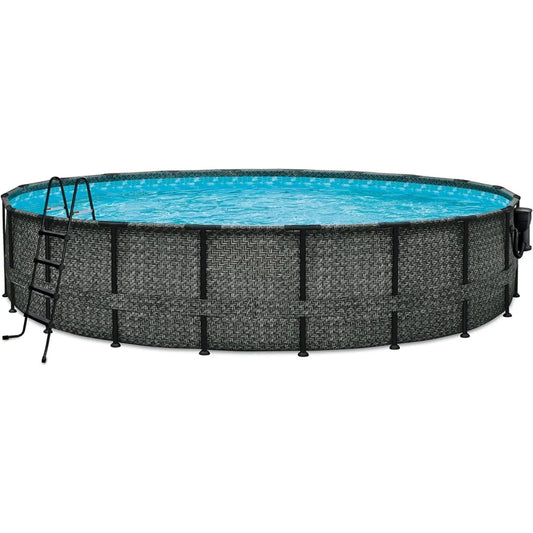 Round Frame Above Ground Swimming Pool with SkimmerPlus Filter Pump, Ladder, and Cover