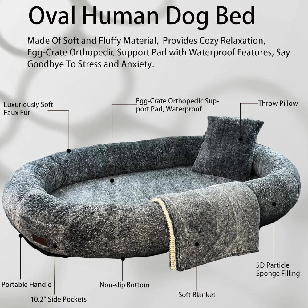 Giant Human Dog Bed With Blanket and Pillow  Adult Nap Bed Plush Beds Cats