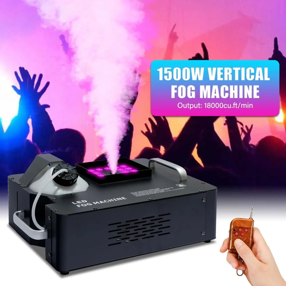 1500W Fog Machine ,  3 in 1 24 LED Smoke Machine Stage Lighting Vertical Spray with Remote Control