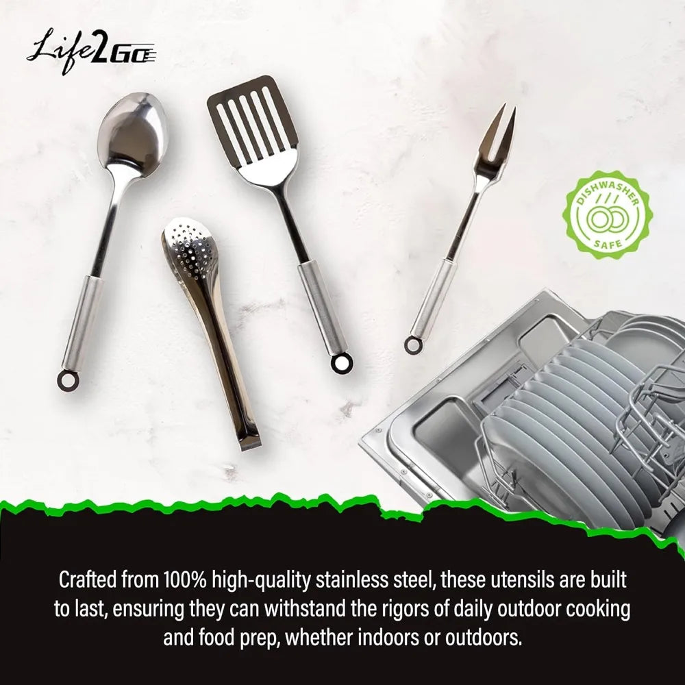 10 Pcs Camp Cooking Utensil Set & Outdoor Kitchen Gear Portable Compact Carry Case