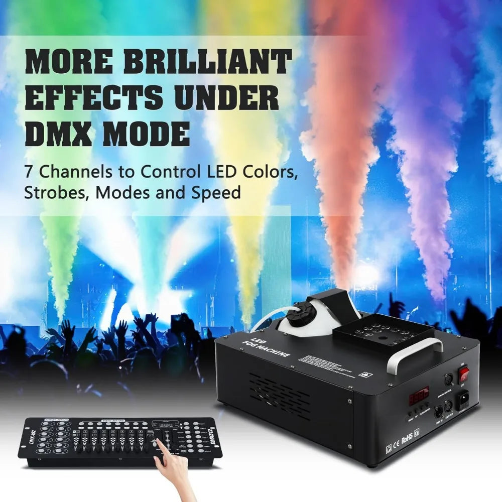 1500W Fog Machine ,  3 in 1 24 LED Smoke Machine Stage Lighting Vertical Spray with Remote Control