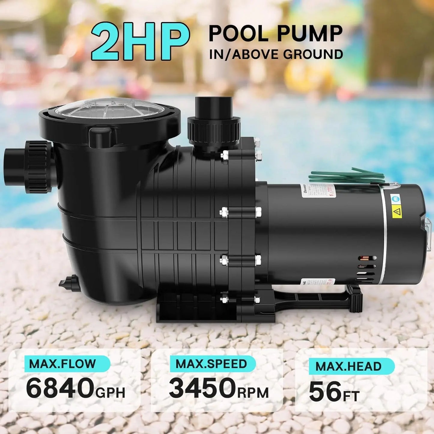 Pool Pump Above Ground/Inground, 2 HP 6900GPH Powerful for 15,000-31,000 Gallons Pools, Dual Voltage Swim