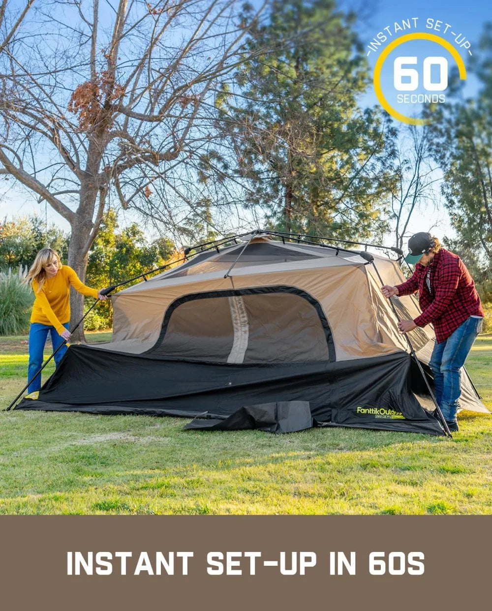 Camping Tent Instant Cabin Tent Setup in 60s with Rainfly & Windproof with Carry Bag Camping