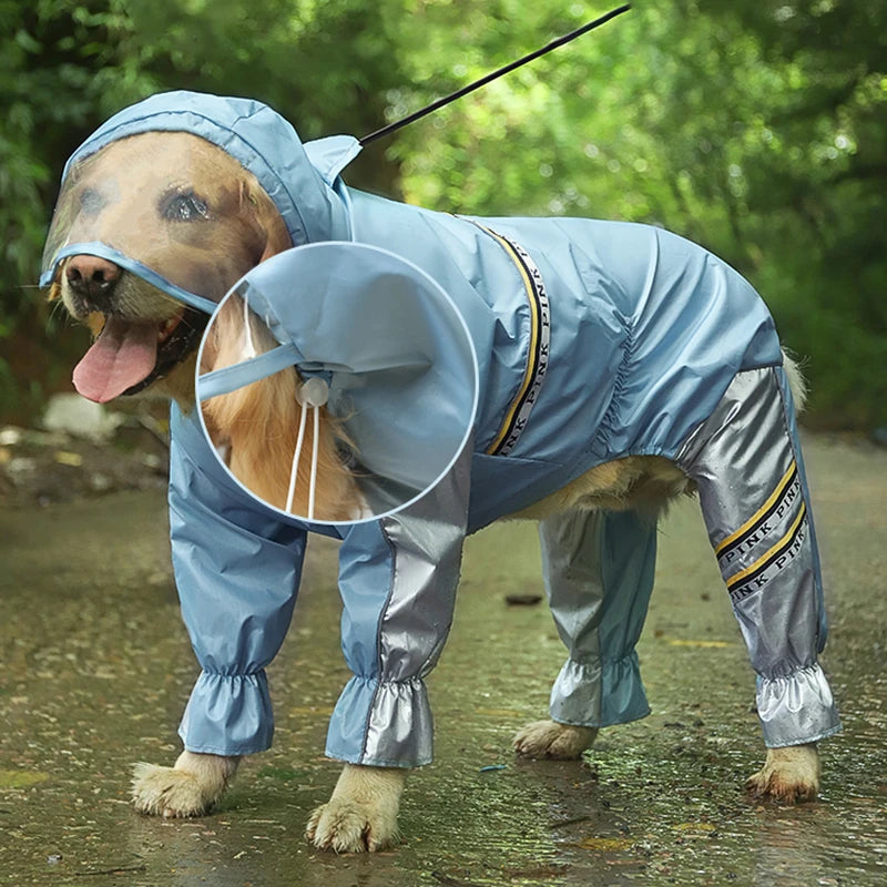 Big Dog Raincoat with Tail Jumpsuit for Large Dogs with Reflective Strips Tow Hole