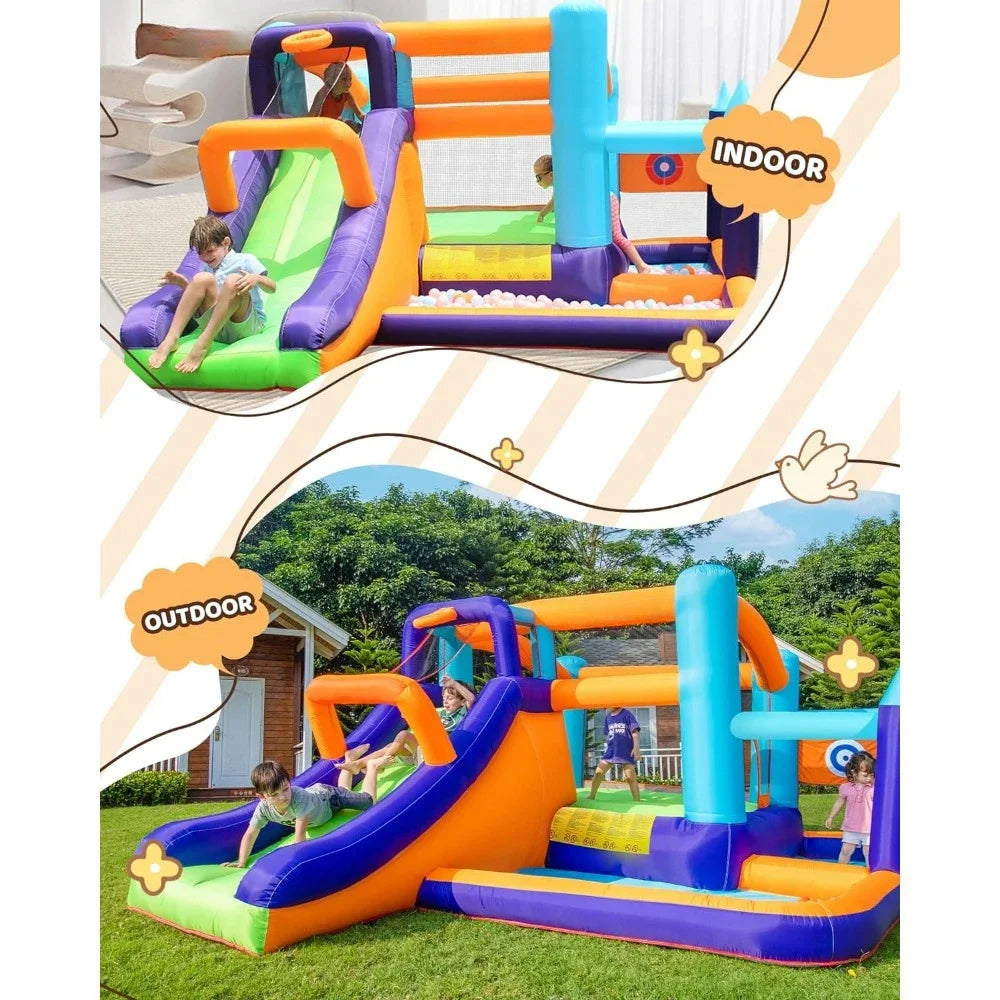 Inflatable Bounce House,Jumping Bouncer with Air Blower,Splash Pool,Kids Slide Park