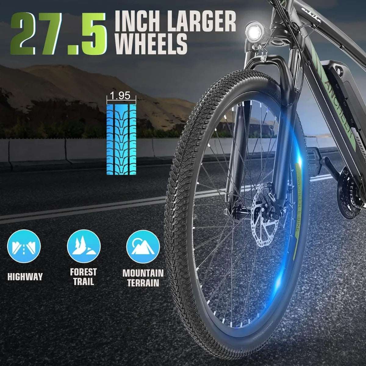 Electric Bike Adults 27.5'' Peak 750W Mountain Bike/Ebike, 55 Miles with 48v/499Wh Battery