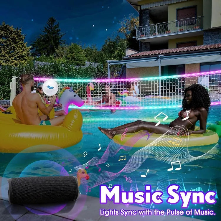 LED Pool Volleyball Net, Light Up Pool ne with LED Water Balls, App & Remote Control, Music Sync,