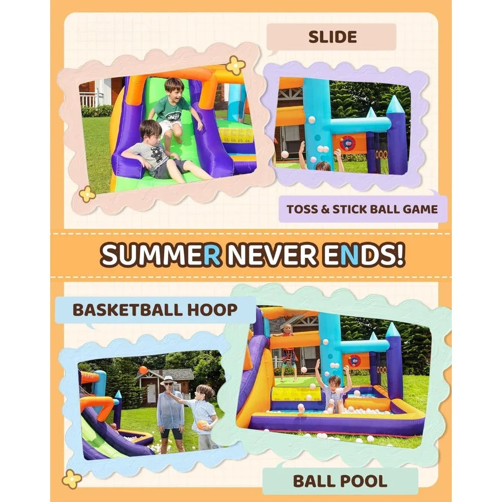 Inflatable Bounce House,Jumping Bouncer with Air Blower,Splash Pool,Kids Slide Park