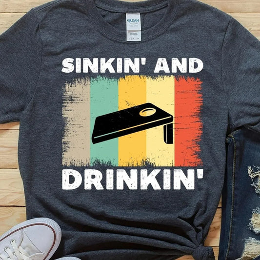 Sinking And Drinking Cornhole T Shirt Funny Corn Hole Team S Vintage Board Tournament Bean Bag Toss