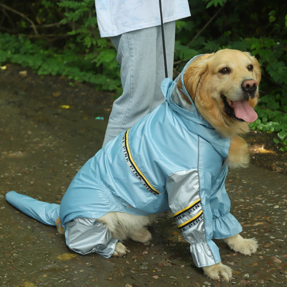 Big Dog Raincoat with Tail Jumpsuit for Large Dogs with Reflective Strips Tow Hole