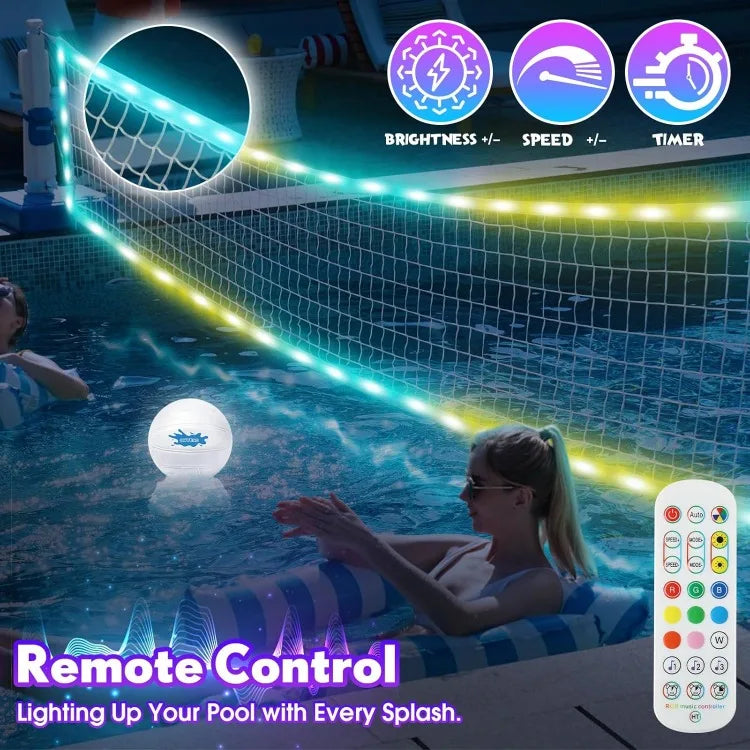 LED Pool Volleyball Net, Light Up Pool ne with LED Water Balls, App & Remote Control, Music Sync,