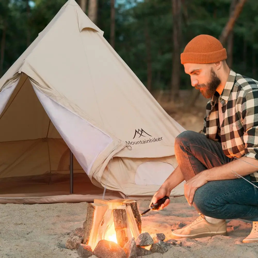 Mongolian Tent, Glamping Tent with Cool Ventilation Mosquito Net Doors & Windows for Family Camping