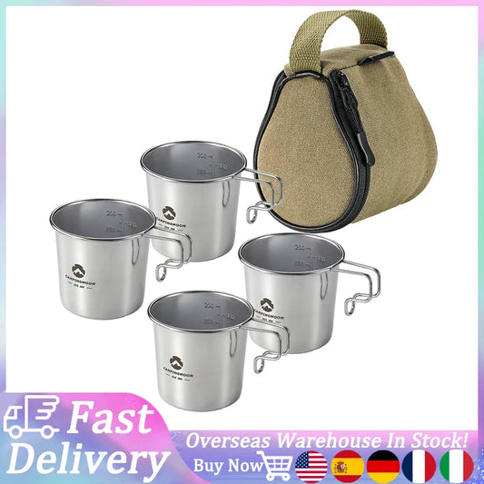 4pcs  Stainless Steel 160ml/210ml Sierra Cups with Storage Bag Picnic