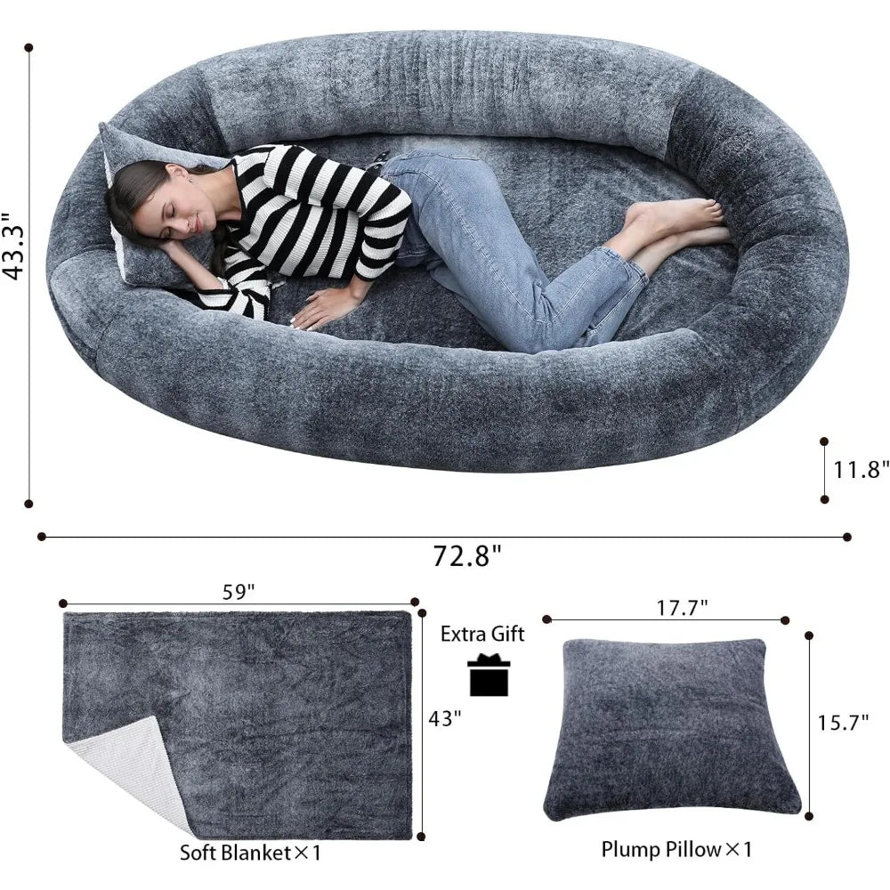 Giant Human Dog Bed With Blanket and Pillow  Adult Nap Bed Plush Beds Cats