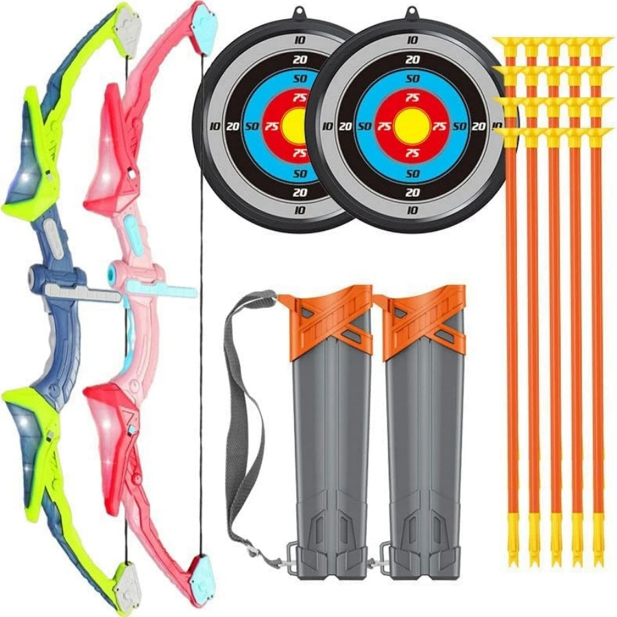 Bow And Arrow For Kids Archery Set - LED Light Up Archery Toy Bow And Arrow Set With  Suction Cup Arrows and Target , Sports Out