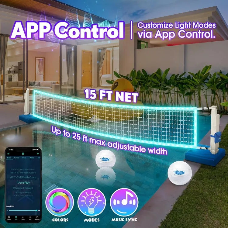 LED Pool Volleyball Net, Light Up Pool ne with LED Water Balls, App & Remote Control, Music Sync,