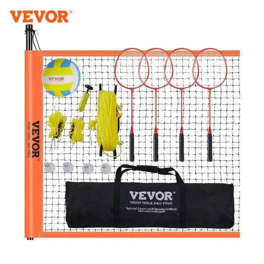 Outdoor Volleyball & Badminton Set Adjustable Steel Poles Professional Set with Carrying Bag